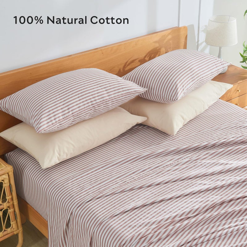 JELLYMONI 100% Natural Cotton Striped Standard Pillowcases Set, 2 Pack White and Pink Stripes Pattern Printed Pillow Covers with Envelope Closure(Pillows are not Included) - Image 3